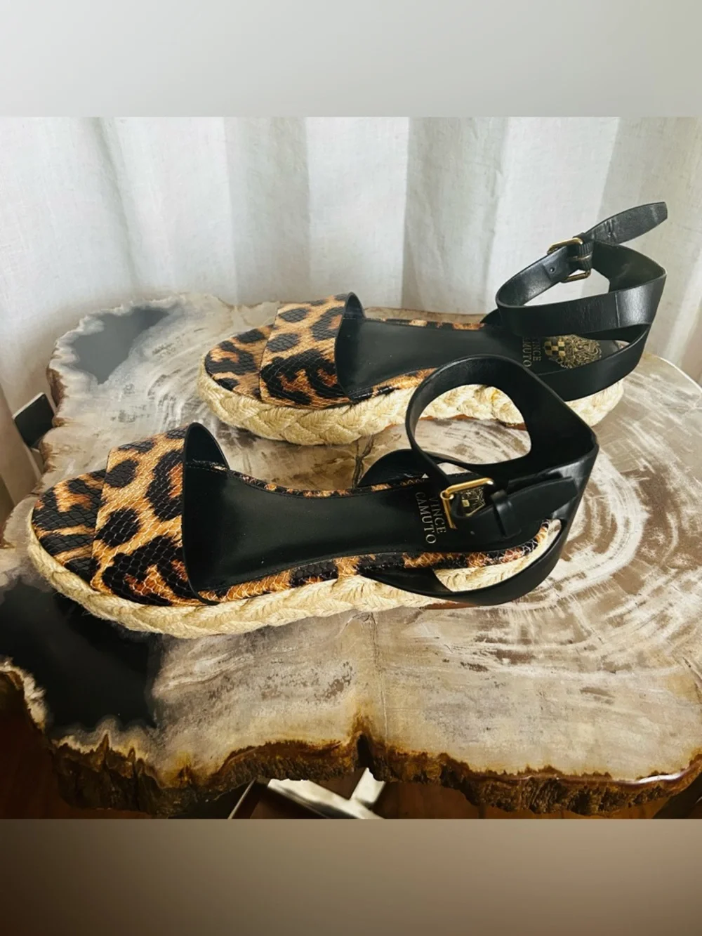 Vince Camuto Leopard Espadrille Sandals in Black and Brown
